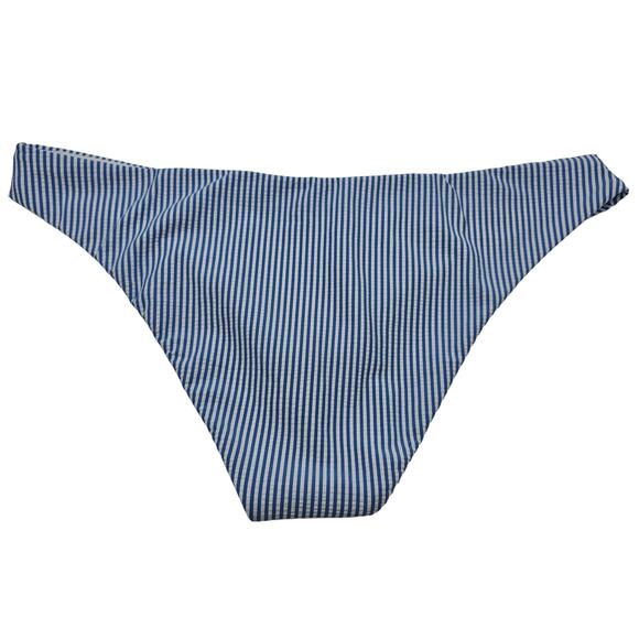 J. Crew Womans size L Hipster Ribbed Bikini Bottom in Seersucker Blue White NEW - Picture 3 of 8